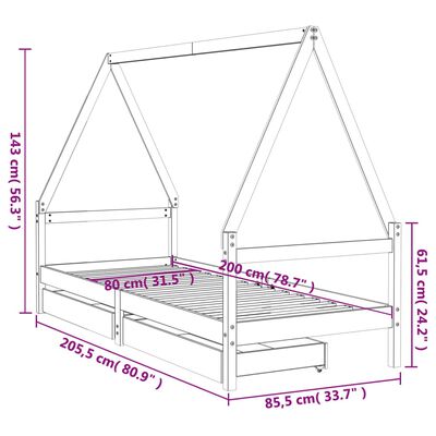 vidaXL Cadre de lit pour enfants gris 80x200 cm bois de pin massif