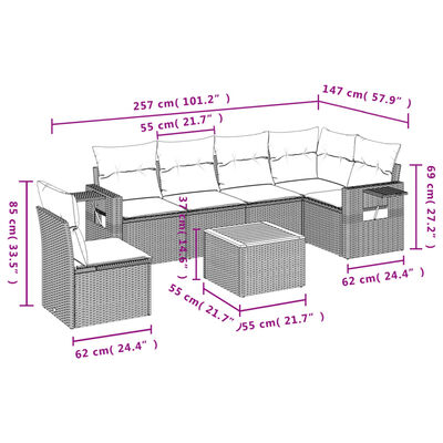 vidaXL Salon de jardin 7 pcs avec coussins noir résine tressée