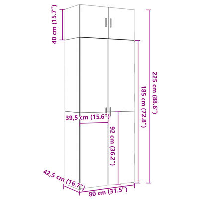 vidaXL Armoire de rangement chêne fumé 80x42,5x225cm bois d'ingénierie