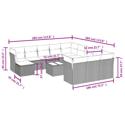 vidaXL Salon de jardin avec coussins 13 pcs noir résine tressée