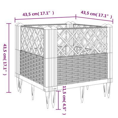 vidaXL Jardinière avec piquets gris 43,5x43,5x43,5 cm PP