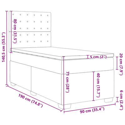 vidaXL Sommier à lattes de lit avec matelas Bleu 90x190 cm Tissu