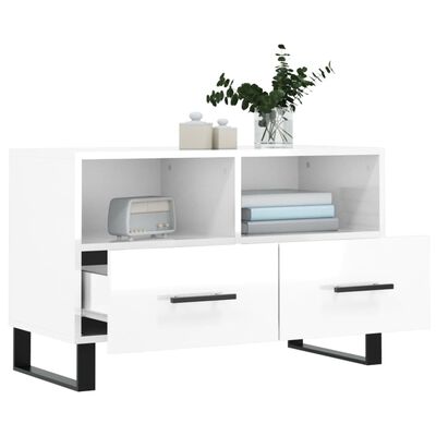 vidaXL Meuble TV Blanc brillant 80x36x50 cm Bois d'ingénierie