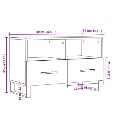 vidaXL Meuble TV Noir 80x36x50 cm Bois d'ingénierie