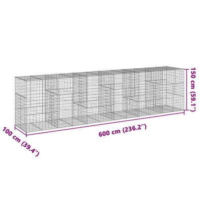 vidaXL Panier gabion avec couvercle 600x100x150 cm fer galvanisé