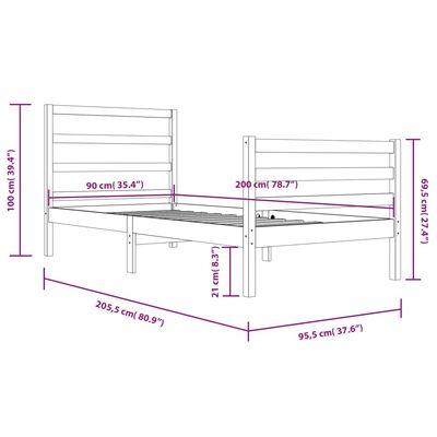 vidaXL Cadre de lit sans matelas Marron miel Bois pin massif 90x200 cm