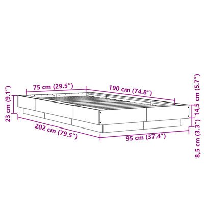 vidaXL Cadre de lit noir 75x190 cm bois d'ingénierie