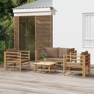 vidaXL Salon de jardin 5 pcs avec coussins taupe bambou