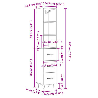 vidaXL Buffet haut Gris béton 34,5x34x180 cm Bois d'ingénierie