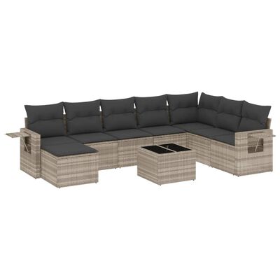 vidaXL Salon de jardin 9 pcs avec coussins gris clair résine tressée