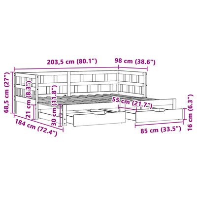 vidaXL Lit de jour et lit gigogne et tiroirs 90x200 cm bois pin massif