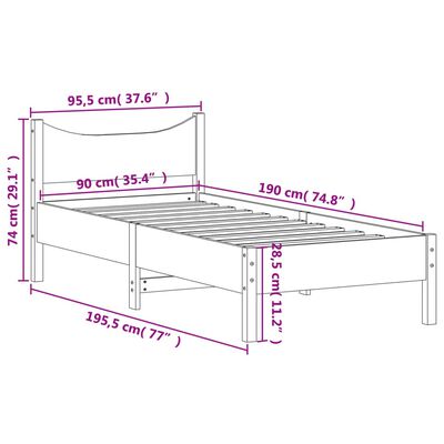 vidaXL Cadre de lit sans matelas cire marron 90x190 cm bois pin massif