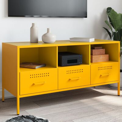 vidaXL Meuble TV jaune moutarde 100,5x39x50,5 cm acier