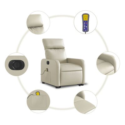 vidaXL Fauteuil inclinable de massage électrique crème similicuir