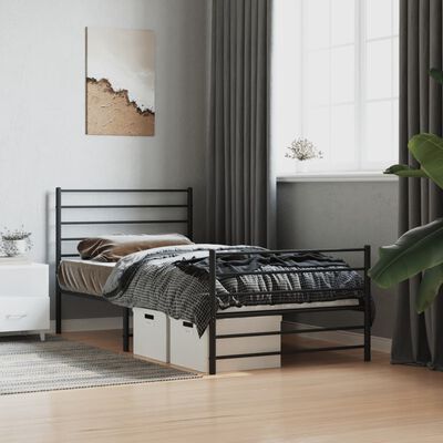 vidaXL Cadre de lit métal sans matelas avec pied de lit noir 90x200 cm