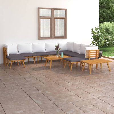 vidaXL Salon de jardin 12 pcs avec coussins Bois d'acacia solide