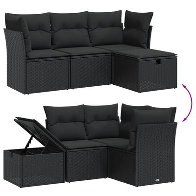 vidaXL Salon de jardin 4 pcs avec coussins noir résine tressée