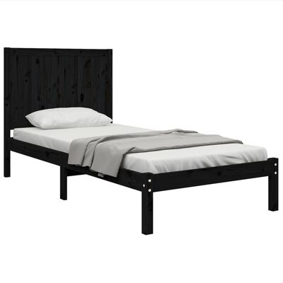 vidaXL Cadre de lit Noir Bois de pin massif 75x190 cm Petit simple