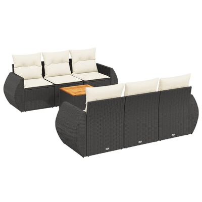 vidaXL Salon de jardin 7 pcs avec coussins noir résine tressée