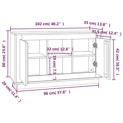 vidaXL Buffet sonoma gris 102x35x60 cm bois d'ingénierie