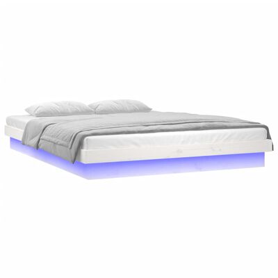 vidaXL Cadre de lit à LED blanc 120x190 cm petit double bois massif