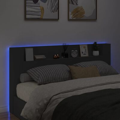 vidaXL Armoire tête de lit avec LED noir 200x16,5x103,5 cm