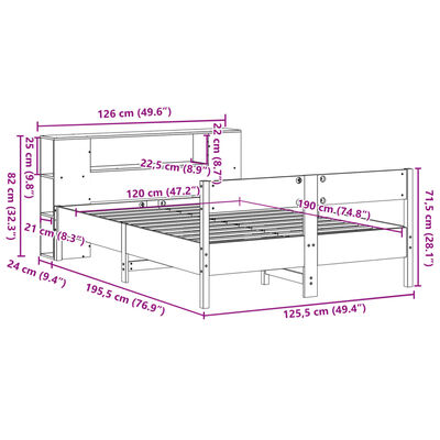 vidaXL Lit bibliothèque sans matelas blanc 120x190 cm bois pin massif