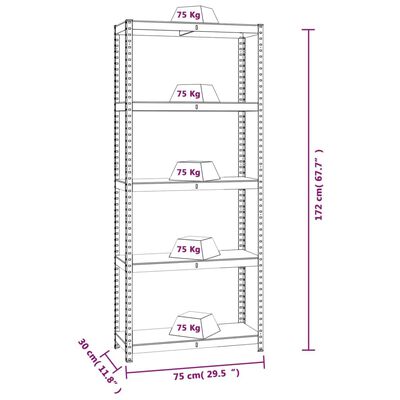 vidaXL Étagères à 5 niveaux 3 pcs Argenté Acier et bois d'ingénierie