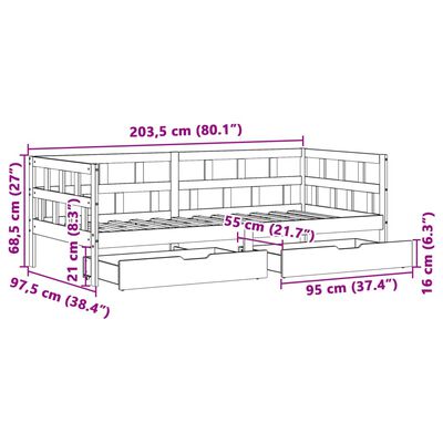 vidaXL Lit de jour avec tiroirs blanc 90x200 cm bois de pin massif