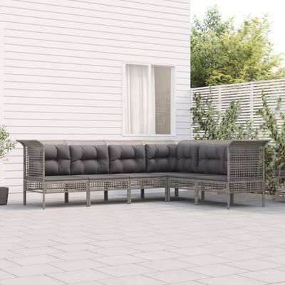 vidaXL Salon de jardin 6 pcs avec coussins Gris Résine tressée