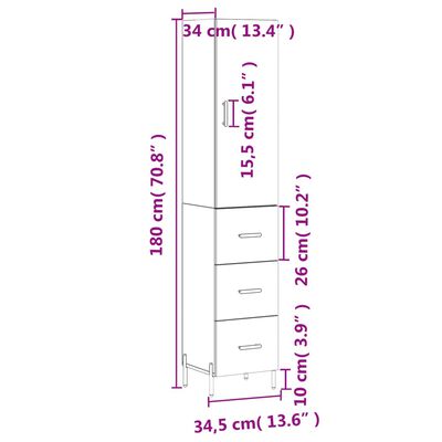 vidaXL Buffet haut Blanc 34,5x34x180 cm Bois d'ingénierie