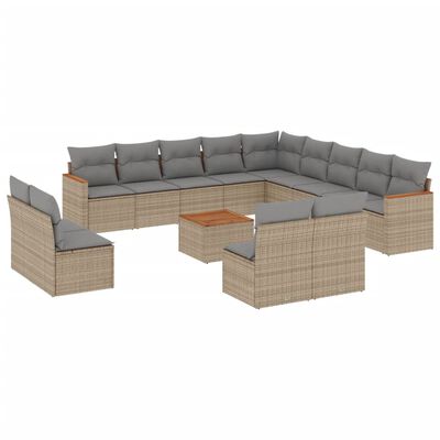 vidaXL Salon de jardin avec coussins 14 pcs beige résine tressée