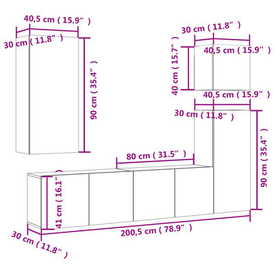 vidaXL Unités murales TV 5 pcs sonoma gris bois d'ingénierie