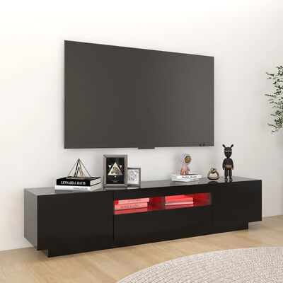 Meuble TV noir design 200 cm à LED Clost
