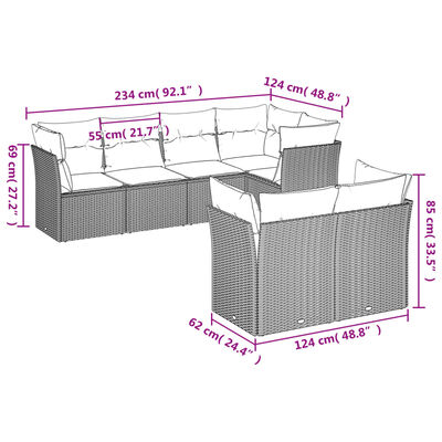 vidaXL Salon de jardin avec coussins 7 pcs marron résine tressée