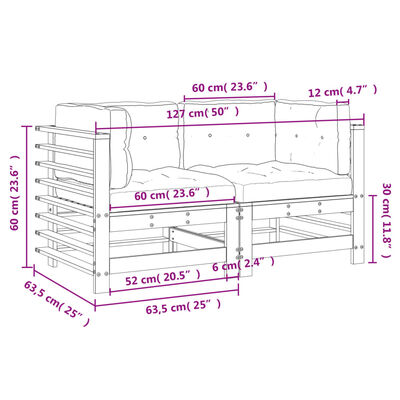 vidaXL Canapés d'angle avec coussins 2 pcs bois de pin imprégné