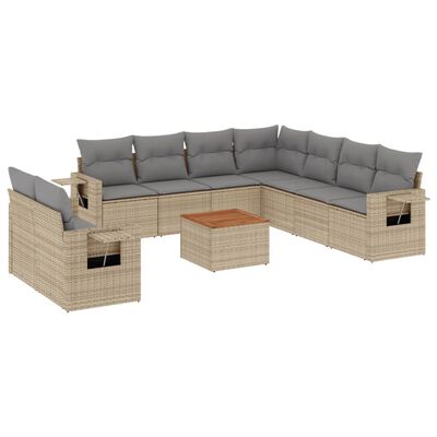 vidaXL Salon de jardin avec coussins 10 pcs beige résine tressée