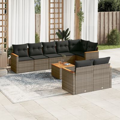 vidaXL Salon de jardin 9 pcs avec coussins gris résine tressée