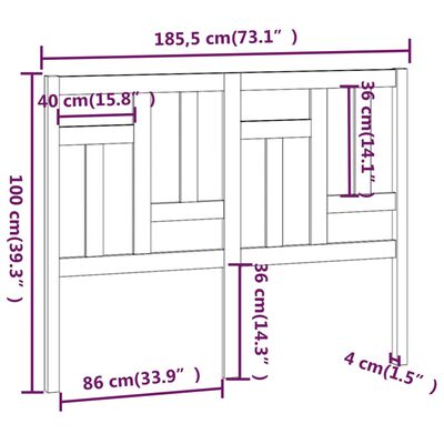 vidaXL Tête de lit Gris 185,5x4x100 cm Bois massif de pin