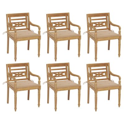 vidaXL Chaises Batavia avec coussins lot de 6 Bois de teck solide