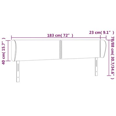 vidaXL Tête de lit avec oreilles Gris foncé 183x23x78/88 cm Velours