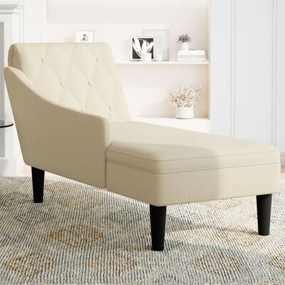 vidaXL Fauteuil long avec coussin et accoudoir droit crème tissu