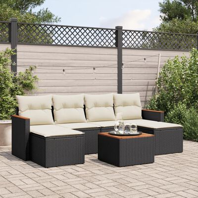 vidaXL Salon de jardin 7 pcs avec coussins noir résine tressée