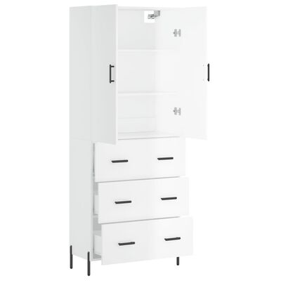 vidaXL Buffet haut Blanc brillant 69,5x34x180 cm Bois d'ingénierie