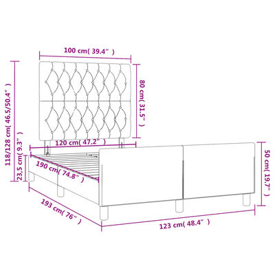 vidaXL Cadre de lit sans matelas bleu foncé 120x190 cm velours