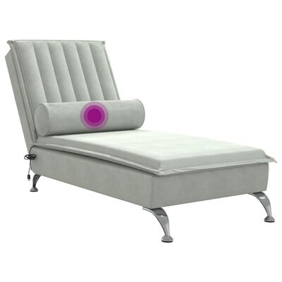 vidaXL Chaise longue de massage avec traversin gris clair velours