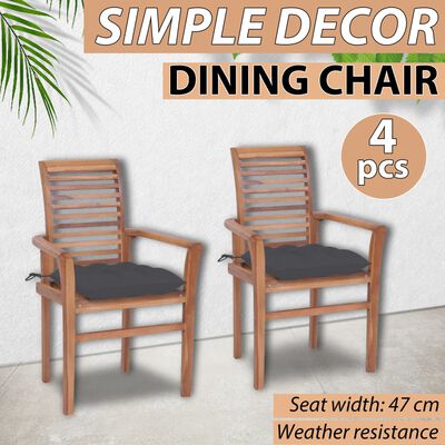 vidaXL Chaises à manger lot de 2 avec coussins anthracite Bois de teck