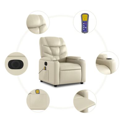 vidaXL Fauteuil inclinable de massage électrique crème similicuir