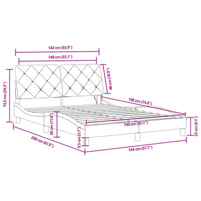 vidaXL Cadre de lit avec LED sans matelas noir 140x190 cm velours