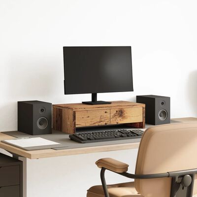 vidaXL Support de moniteur avec tiroirs vieux bois bois d'ingénierie